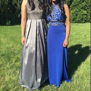 2 Piece Dark Blue Bedazzled Gemstone PROM Dress — Size 0